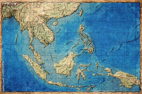 Vintage Map Of Southeast Asia On Retro Paper Background