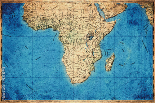 Vintage Map Of Sub Saharan Africa On Retro Paper Background