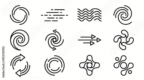 Abstract illustrations of swirling vortex and linear shapes design element patterns. This creative illustration is perfect for design, web design, or printing. This design embodies the energy, rhythm.