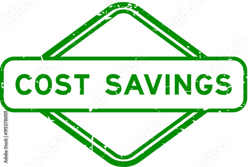 Grunge green cost savings word rubber seal stamp on white background