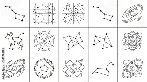 Collection of various constellation and astronomical illustrations