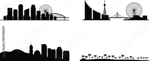International city silhouettes for cork limerick tel aviv and jerusalem skyline vector design