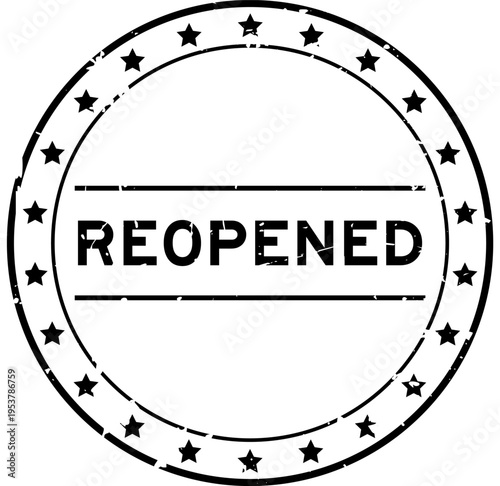 Grunge black reopened word round rubber seal stamp on white background
