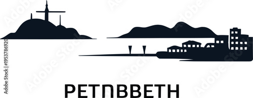 Petnbbeth black silhouette city skyline icon illustration with urban buildings and sea view
