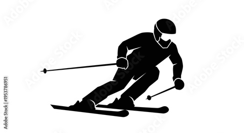 Man skiing down mountain side.