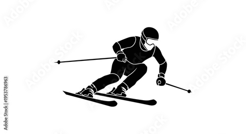 Man skiing down mountain slope.