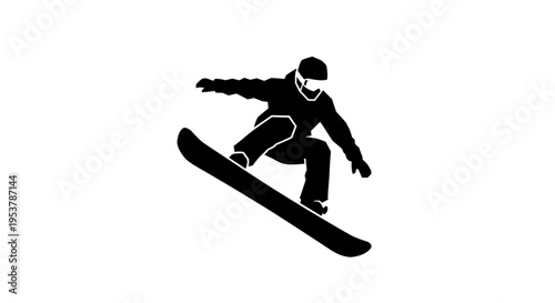 Snowboarder in mid air jump.