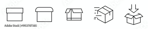Canvas-taulu Vector illustrations of various cardboard boxes and packaging icons on white bac