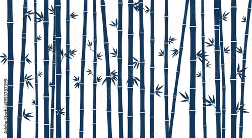 Dark Blue Bamboo Stalks Pattern on White Background
