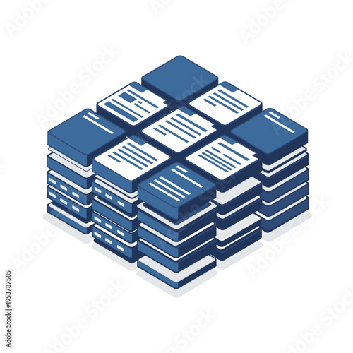 Stacked Documents Isometric Illustration Business Data Records Finance Reports Paperwork Archives Digital Information Management Graphic Design