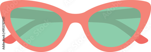 Stylish cat eye sunglasses with colorful frame and lenses isolated on white background fashion accessory flat vector illustration