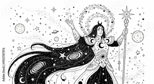 Cosmic Goddess Celestial Being with Stars and Galaxies