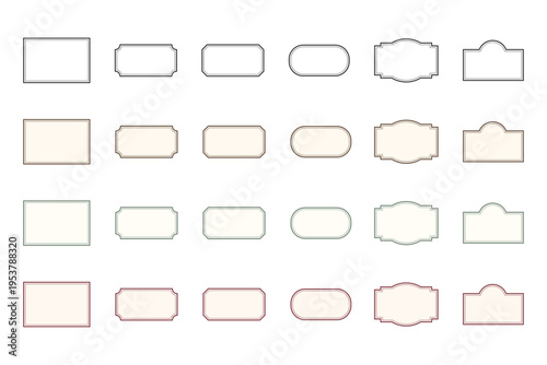 クラシックなラベルフレームを色違いで並べた見出し用デザイン素材セット