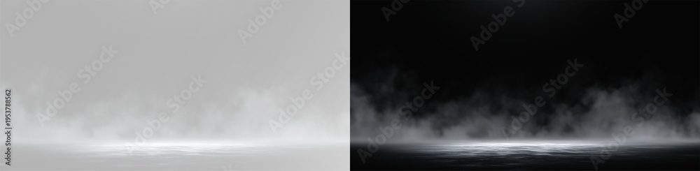 Fototapeta premium Dense ground fog and mist creeping on floor for atmospheric design on transparent background