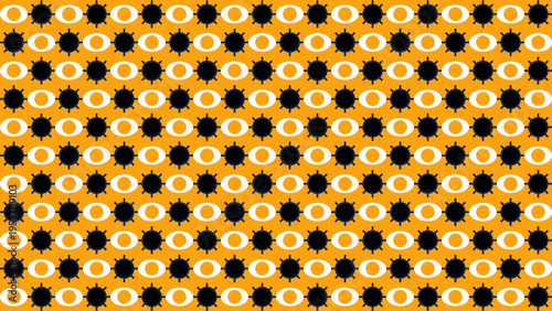 Geometric Pattern with Black Stars and Rings on Gold vector background