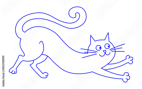 funny cat doodle blue outline design element. whimsical cartoon feline illustration for cat lover merchandise, humor themed stickers, pet brand social media and funny greeting cards