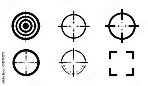 Precision Shooting Target Vector Icon Set Black and White Outline Illustration