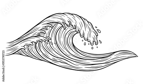 Breaking Ocean Wave Black Line Art Minimalist Water Vector Illustration