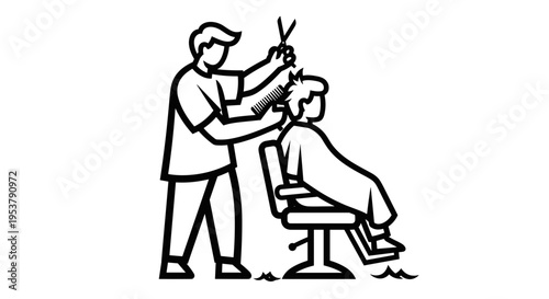 Barber Cutting Mans Hair Illustration.