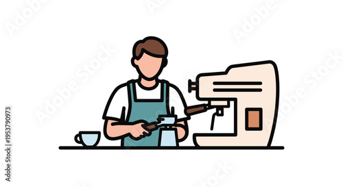 Barista Operating Coffee Machine.