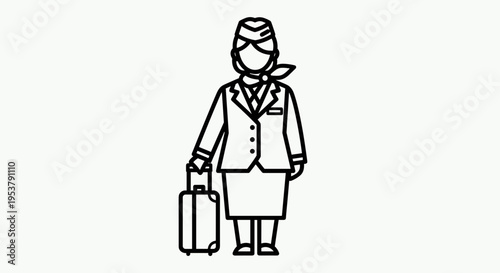 Female Flight Attendant with Luggage Standing.