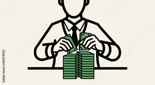 Man Counting Stacks of Money.