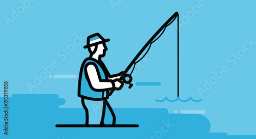 Man Fishing on Calm Water.