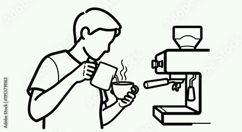 Man Drinking Coffee from a Cup.