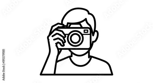 Man Holding Camera Taking Photo.