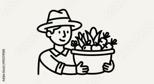 Man Holding Potted Plants Illustration.