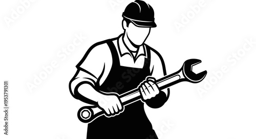 Mechanic Holding Large Adjustable Wrench.