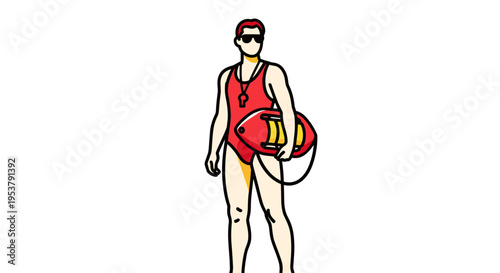 Woman Lifeguard Holding Beach Ball.