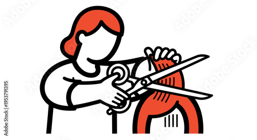 Woman Cutting Red Hair with Scissors.
