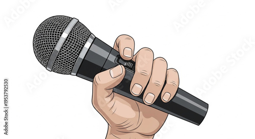 Hand Holding a Microphone Ready to Speak or Sing.