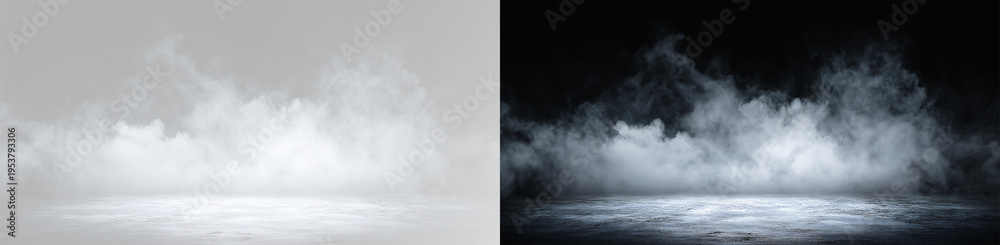 Obraz premium Dense ground fog and mist creeping on floor for atmospheric design on transparent background