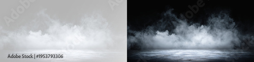 Dense ground fog and mist creeping on floor for atmospheric design on transparent background