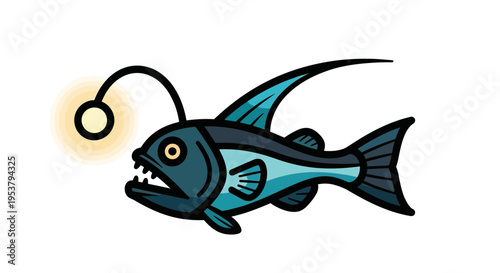 Anglerfish with lure on head swimming.