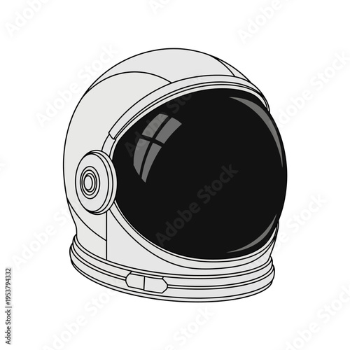 Astronaut helmet with black visor.