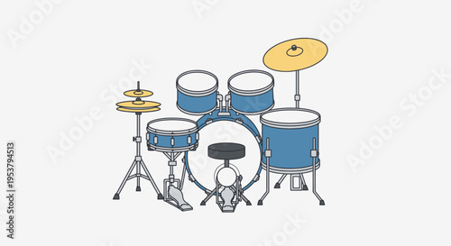 Blue and white drum set instrument.