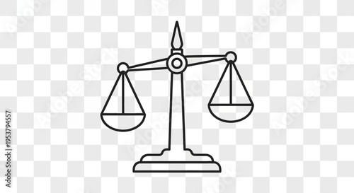 Black line drawing of balance scales.