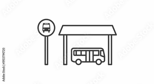 Bus Stop Sign and Vehicle Icon.