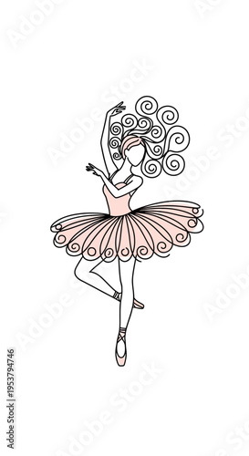 Cartoon ballerina in pink tutu dancing.