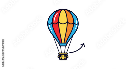 Colorful hot air balloon flying high.