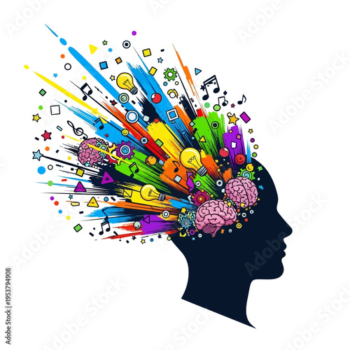 Creative Mind with Colorful Brainstorming Symbols.
