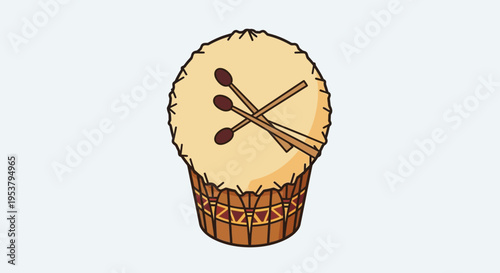 Djembe drum with crossed sticks.