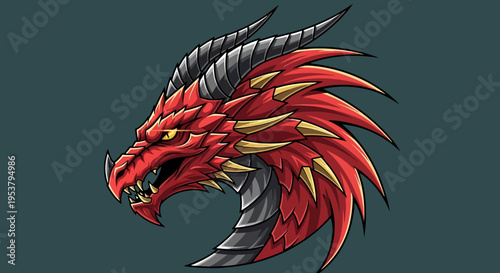 Dragon head with sharp teeth and horns.