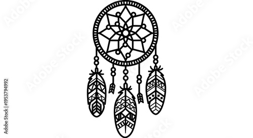 Dreamcatcher with feathers hanging down.