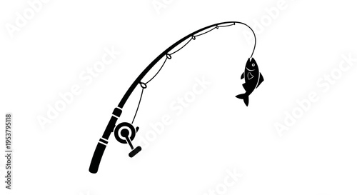 Fishing rod with hooked fish.