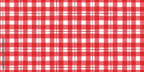 Red vichy seamless checkered pattern. Classic picnic tablecloth texture, Italian pizzeria fabric, retro textile, basket napkin, wrapping paper and vintage vector background design