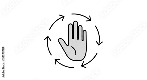 Hand surrounded by arrows indicating rotation or movement.